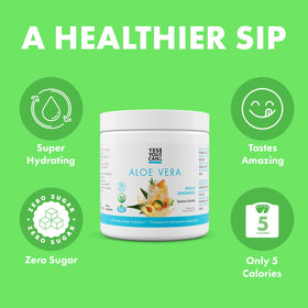 Yes You Can Aloe Vera powder canister pour over water to flavor and hydrate.
