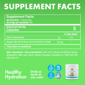 Yes You Can Aloe Vera powder enhances smoothies with peach lemonade flavor.