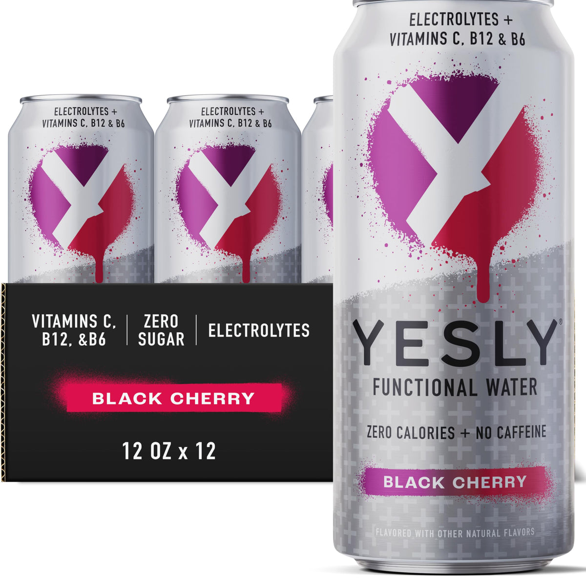 Yesly Black Cherry bottle for crisp, zero-sugar hydration.