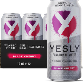 Yesly Black Cherry bottle for crisp, zero-sugar hydration.