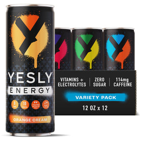 Yesly Energy Drink variety-pack cans show flavors for sustained energy on the go