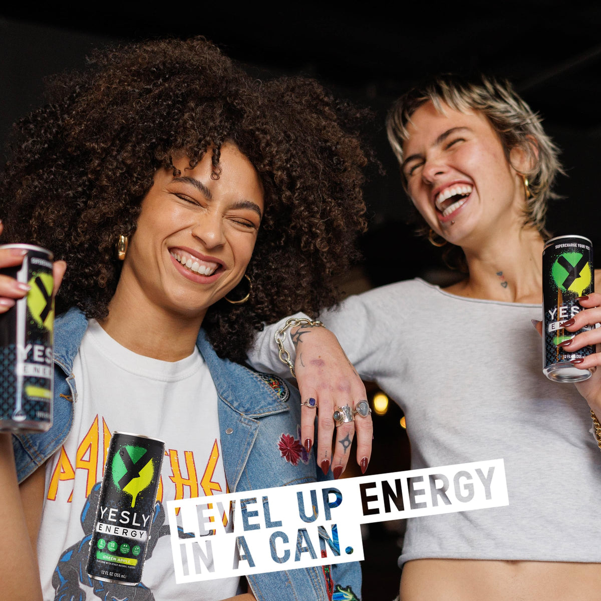 Yesly Energy glass with ice conveying a cool, refreshing energy moment.