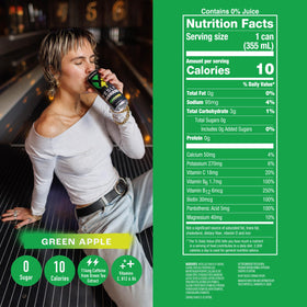 Yesly Energy Green Apple ingredients label close-up showing natural flavors and electrolytes.