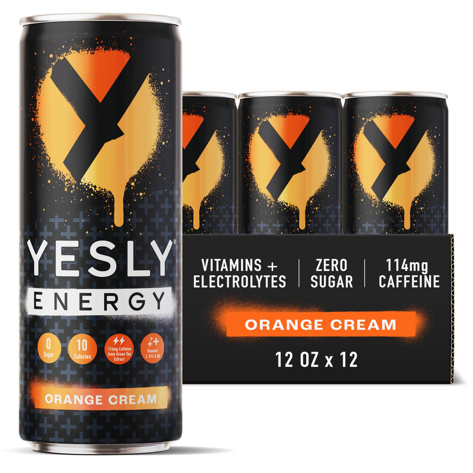 Yesly Energy Orange Cream can, natural caffeine boost for quick daytime alertness