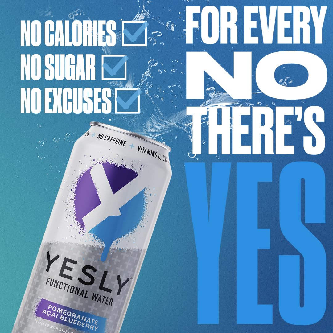 Yesly Functional Water bottle close-up highlights natural flavor and sugar-free profile.