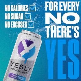 Yesly Functional Water bottle close-up highlights natural flavor and sugar-free profile.