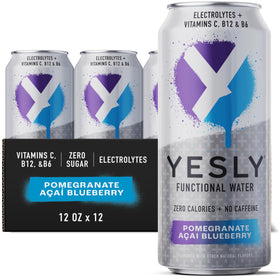 Yesly Functional Water bottle with pomegranate acai blueberry flavor for crisp on-the-go hydration.