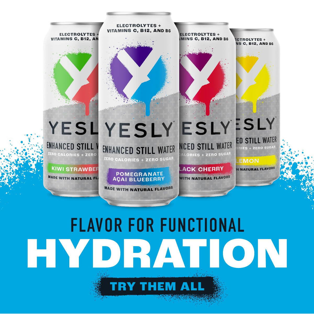Yesly Functional Water bottle shows zero sugar and clean ingredients for a healthy option.
