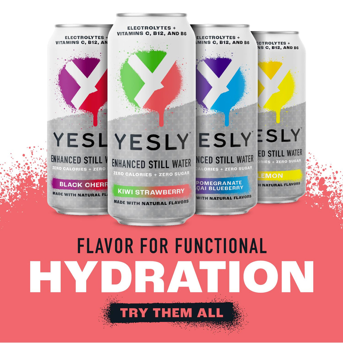 Yesly hydration setup with cans ready for workouts and commutes.