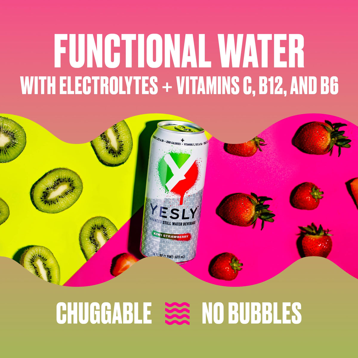 Yesly Kiwi Strawberry label detail highlights natural flavor and clean ingredients.