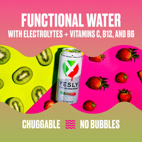 Yesly Kiwi Strawberry label detail highlights natural flavor and clean ingredients.