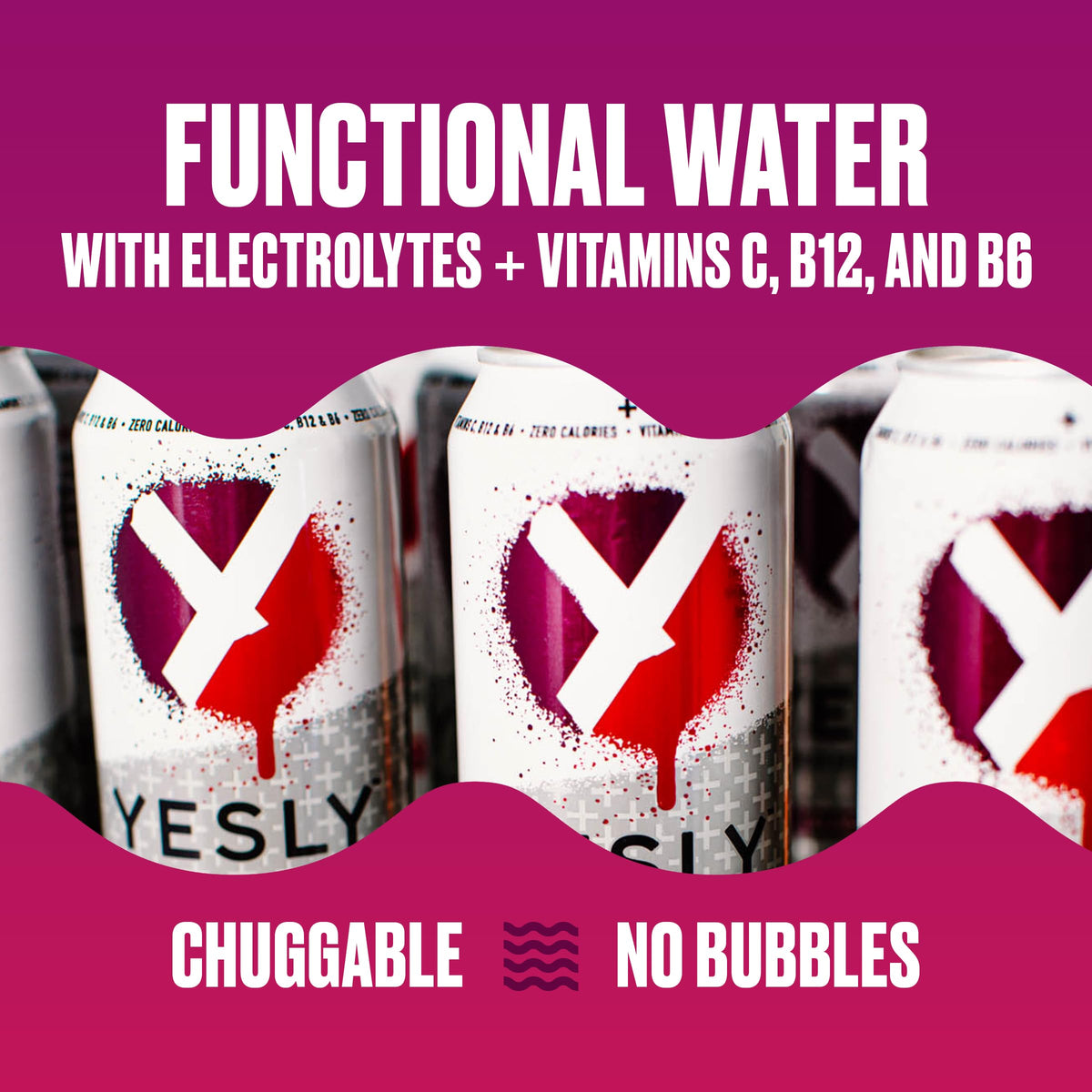 Yesly purified water with electrolytes illustration emphasizes balanced hydration.