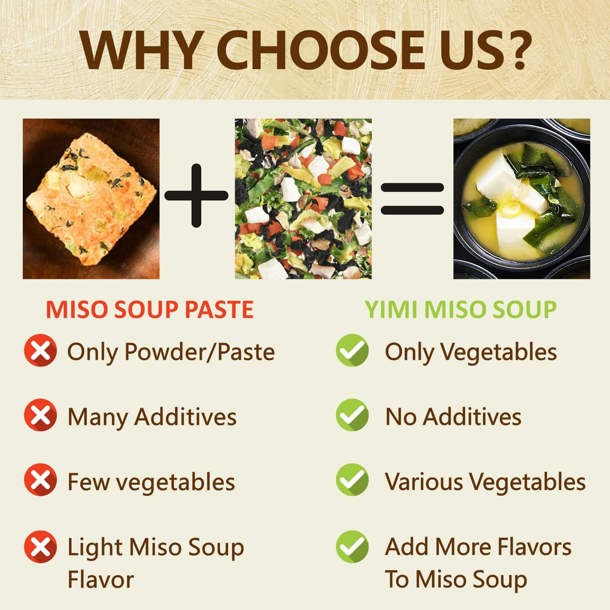 Yimi Miso Soup ingredients close-up showcases natural vegetables