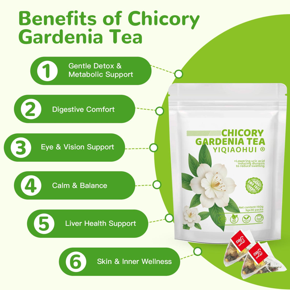 YIQIAOHUI Chicory Gardenia Tea cup steeping evokes soothing notes and a relaxing break.