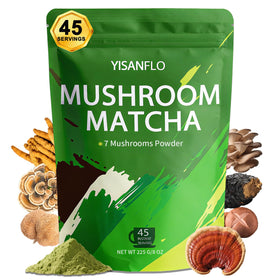 YISANFLO 7-in-1 mushroom matcha bundle showing energy and focus potential