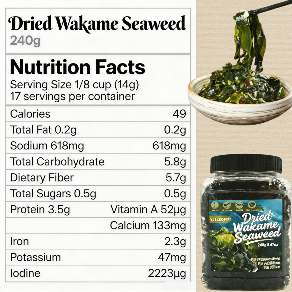Dried wakame prep demonstrates quick rehydration for recipes.