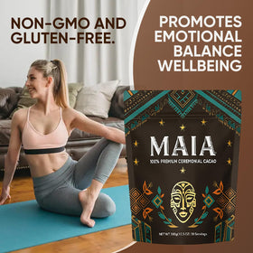 Warm cup of Maia ceremonial cacao ready for a mindful ritual