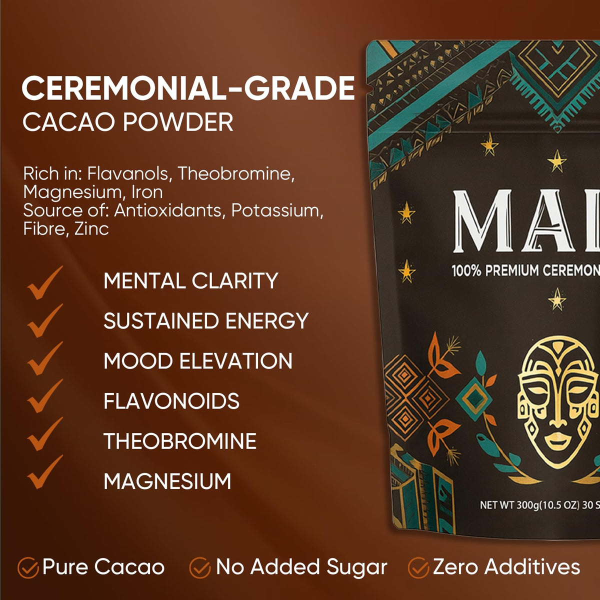 Maia ceremonial cacao powder in a bowl highlighting rich aroma and smooth texture