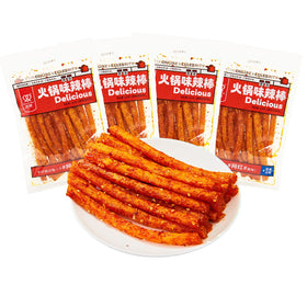 YMeijian Latiao spicy stick 4-pack front view, ready-to-eat snack