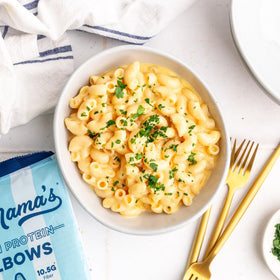 Yo Mama's Foods ingredients: Alubia bean pasta creates gluten-free meals.