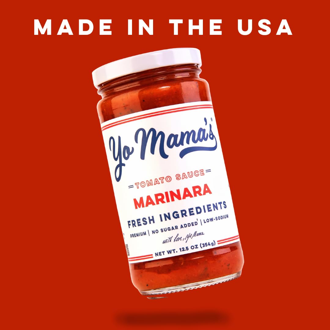 Low-sodium Yo Mama’s Foods Keto Marinara label on jar, supporting balanced flavor