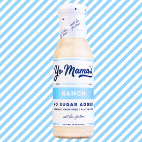 Yo Mama’s Foods Keto Ranch & Caesar jar closeup highlights all-natural ingredients for wholesome meals.