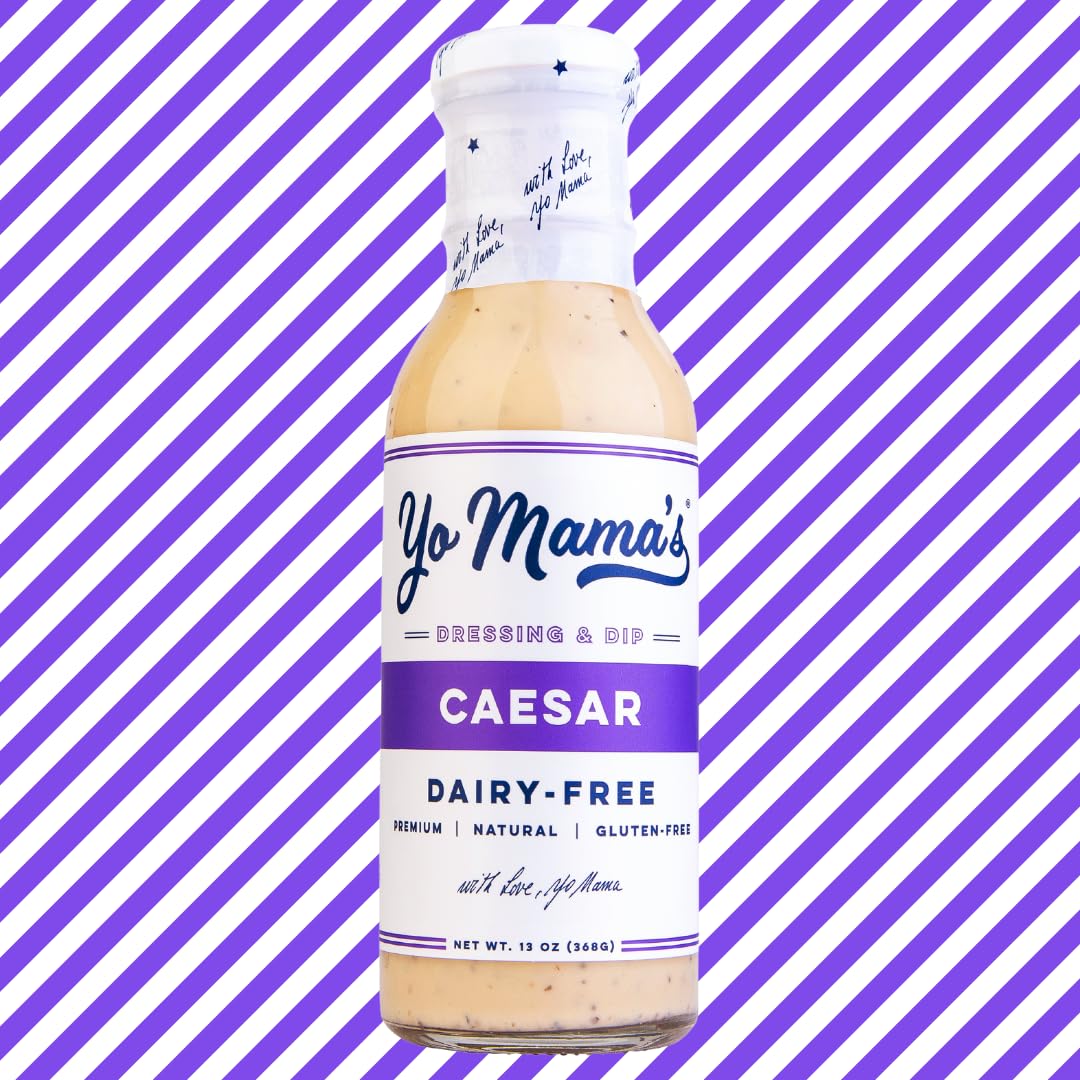 Yo Mama’s Foods Keto Ranch & Caesar label detail emphasizes small-batch craft quality.