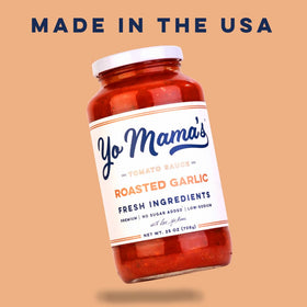 Yo Mama’s Foods keto sauce on kitchen counter ready to serve