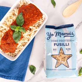 Yo Mama's Foods ready-to-serve pasta dish with three shapes.