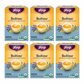 Yogi Bedtime tea bags in a 96-count box hint at a comforting evening ritual.