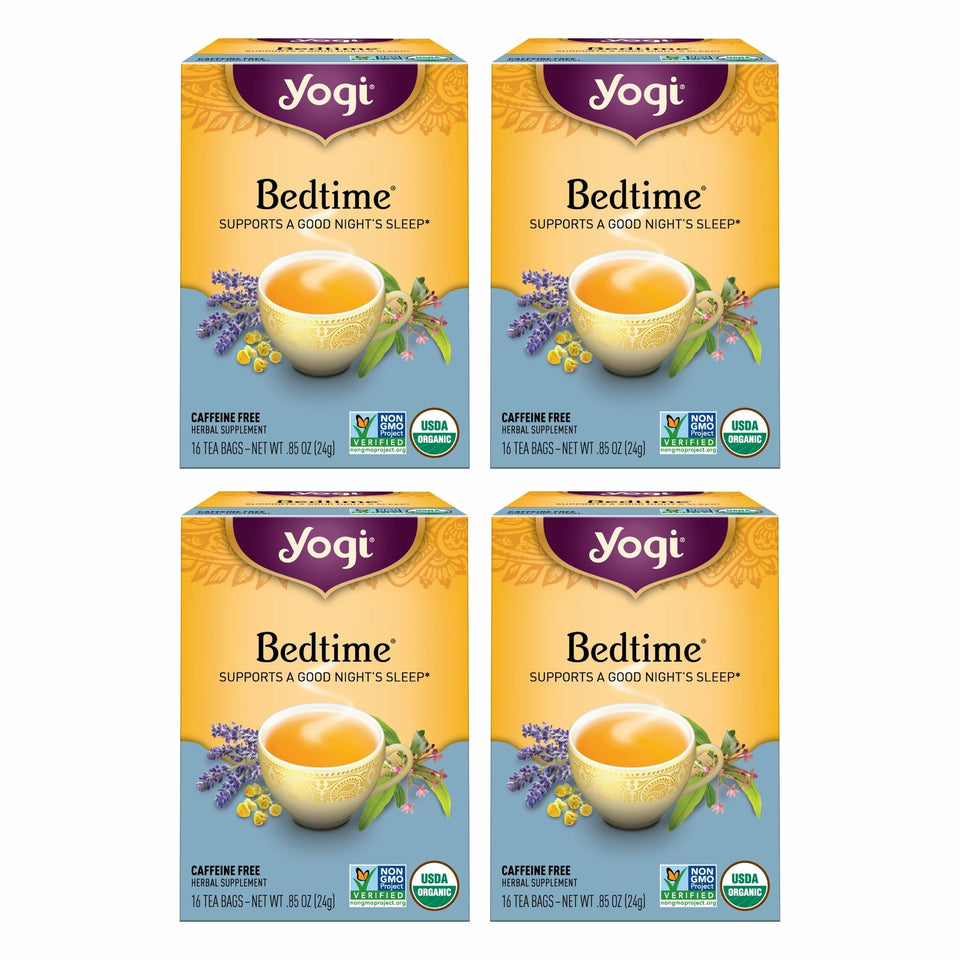 Yogi Bedtime Tea cup steams, inviting relaxation for a calm evening.