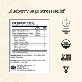 Organic Yogi Blueberry Sage Stress Relief with Ashwagandha and organic ingredients.