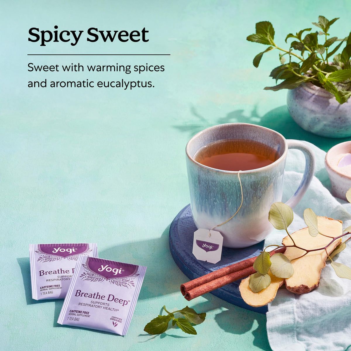 Yogi Breathe Deep tea with eucalyptus leaf scent for a refreshing ritual