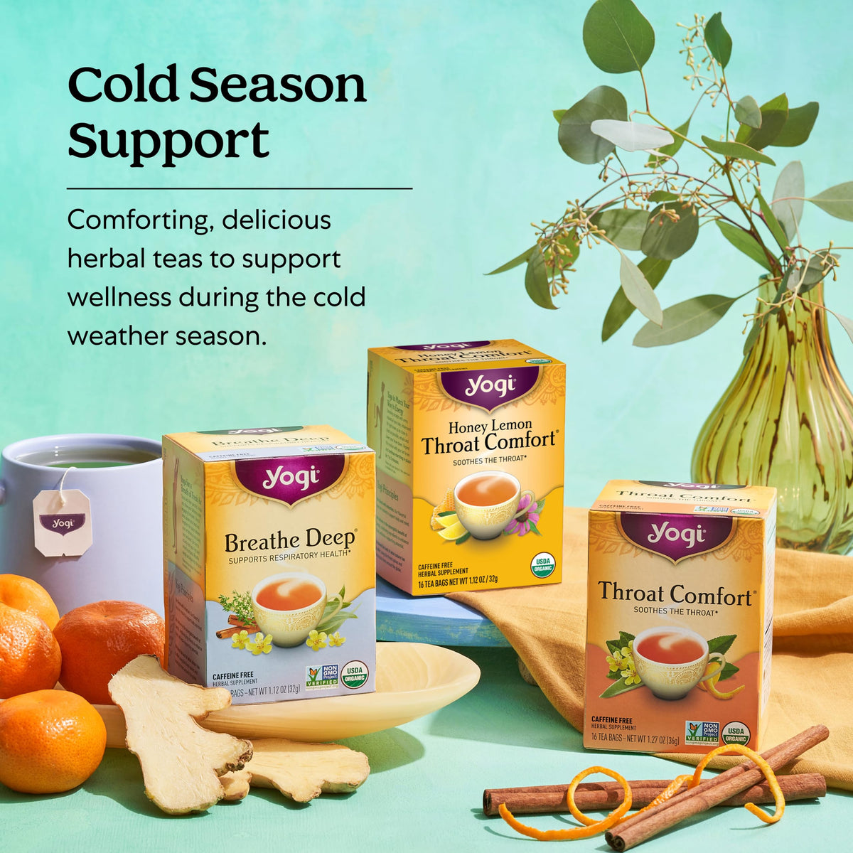 Yogi Breathe Deep tea ginger root provides a spicy note to awaken senses