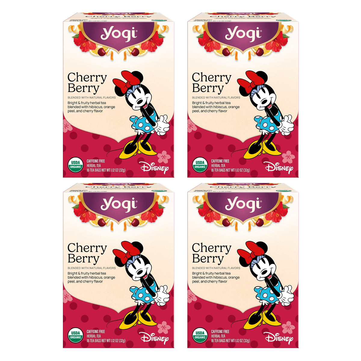 Yogi Cherry Berry tea pack front showing bright, caffeine-free herbal blend for cozy moments