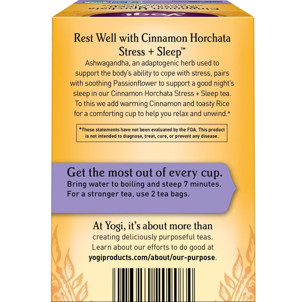 Yogi Cinnamon Horchata ingredients close-up highlighting organic vegan quality