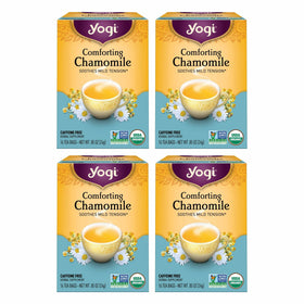 Yogi Comforting Chamomile Tea bags ready to steep for a caffeine-free, relaxing cup.