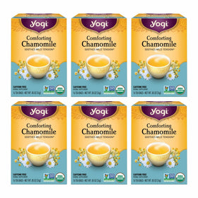Yogi Comforting Chamomile Tea bags for a calming, caffeine-free evening ritual.