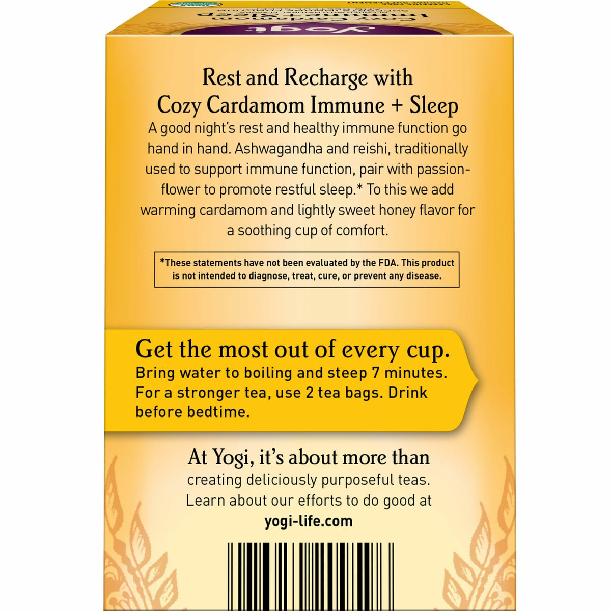 Yogi Cozy Cardamom Immune & Sleep box pack showing four packs.