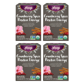 Yogi Cranberry Spice Positive Energy tea bags ready to brew for a focused moment.