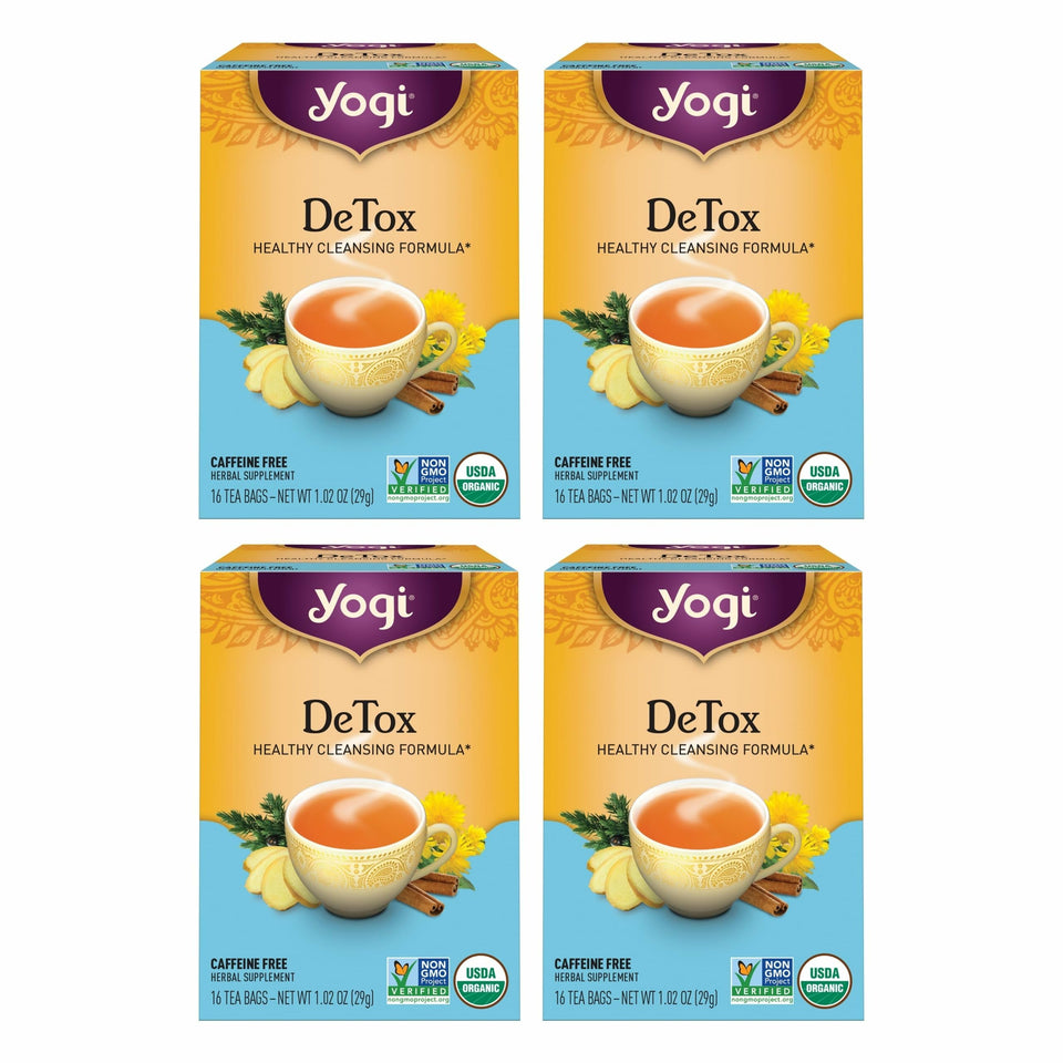 Yogi DeTox tea packaging mockup highlighting digestion-support blend.