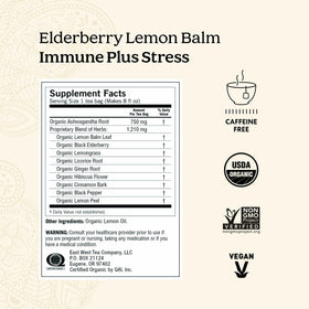Yogi Elderberry Lemon Balm Tea box front highlighting organic ingredients and multi-pack value.