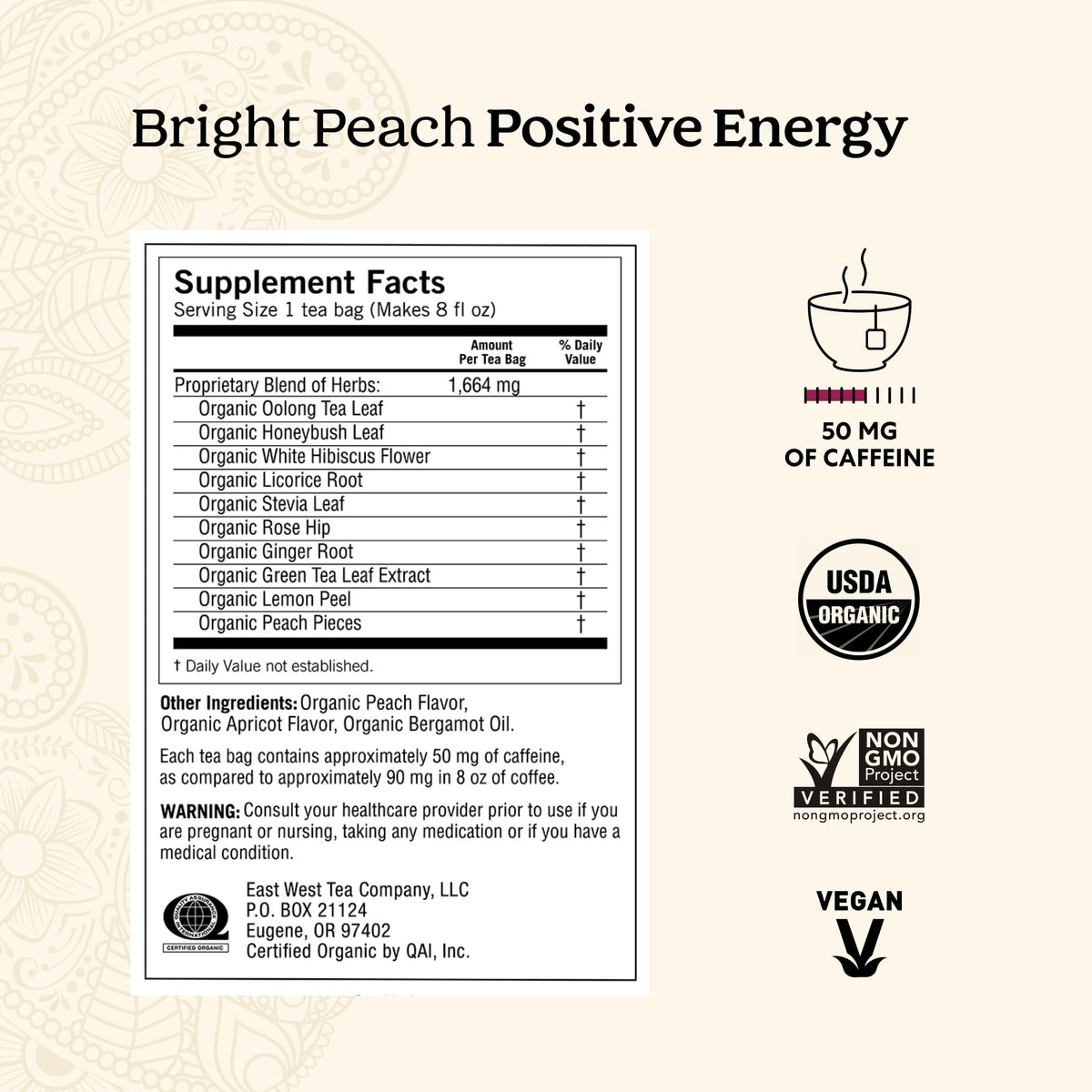 Brewing instructions on the Yogi Energy carton guiding a balanced cup