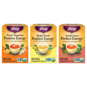 Yogi Energy Variety Pack box with three caffeinated blends for focused energy