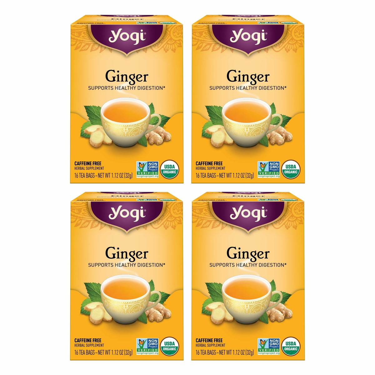 Yogi Ginger tea four-pack box front view for daily sipping