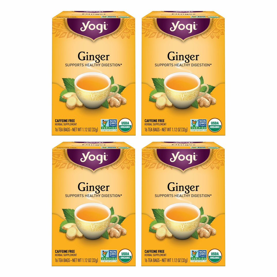 Yogi Ginger tea four-pack box front view for daily sipping
