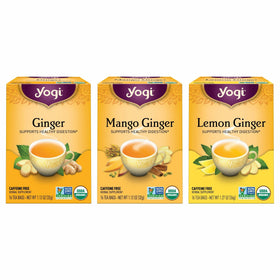 Yogi Ginger Variety Pack tea bags, displaying a comforting, digestion-friendly blend.