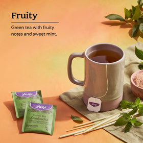 Yogi Green Kombucha Tea steeping cup captures bright aroma and color