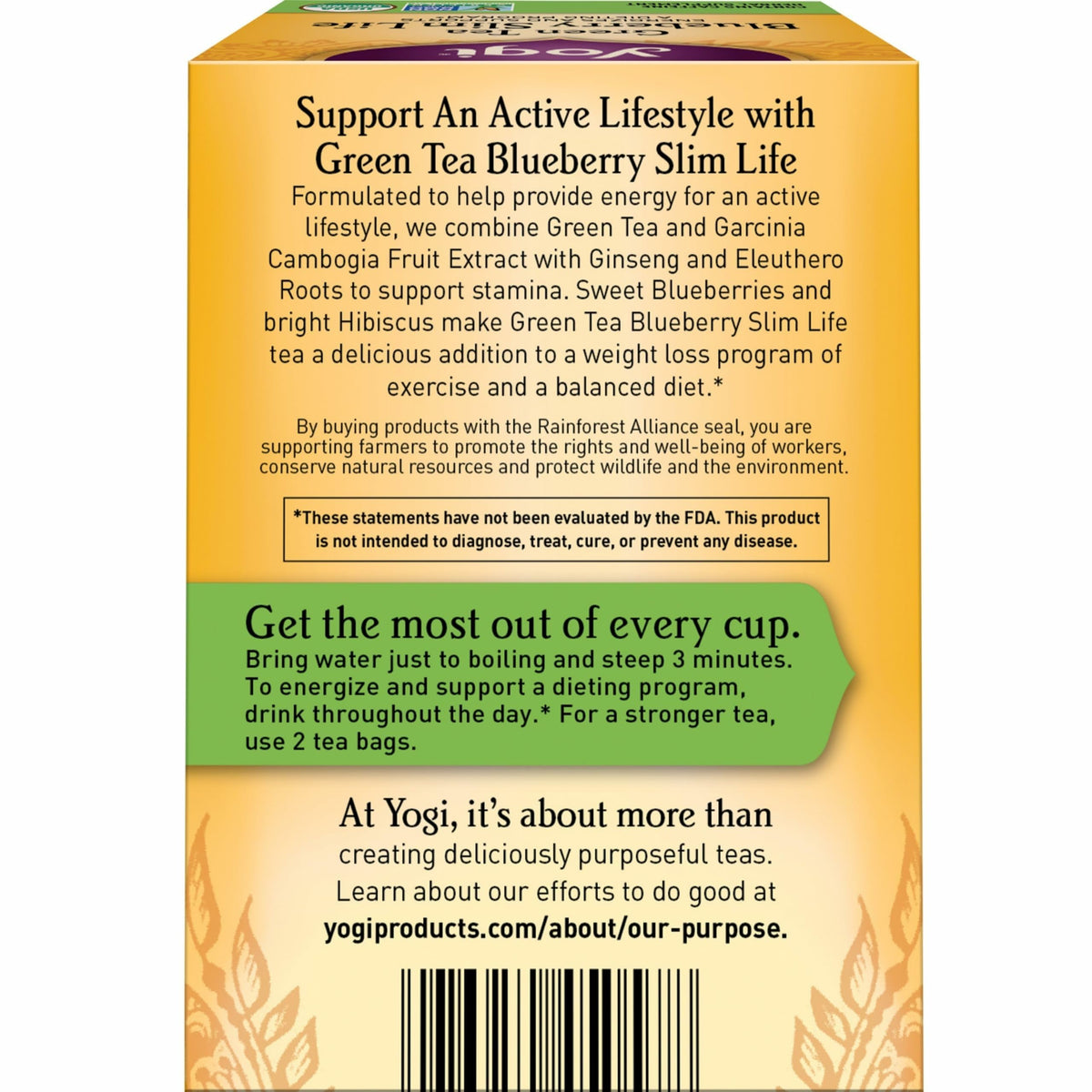 Yogi Green Tea Blueberry Slim Life blueberries emphasize natural fruit notes