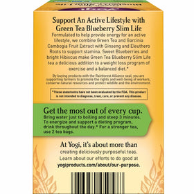 Yogi Green Tea Blueberry Slim Life blueberries emphasize natural fruit notes